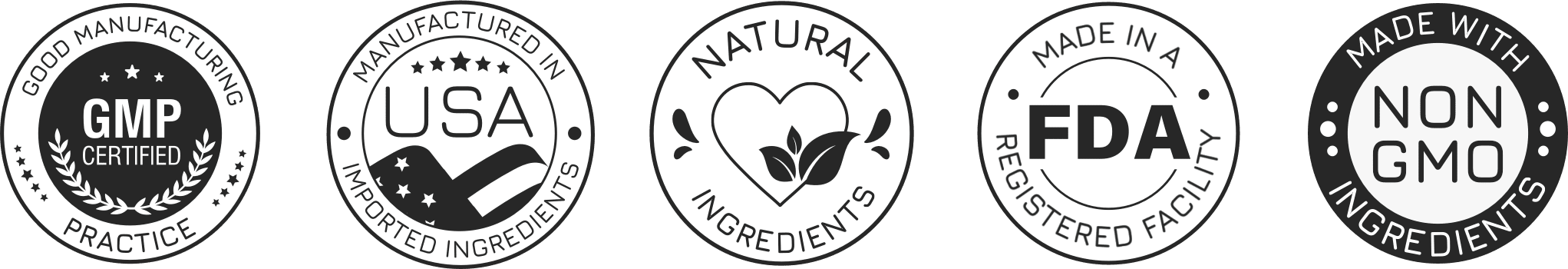 FemiCore certifications - GMP Certified, Made in USA, FDA Registered facility, Non-GMO and Natural Ingredients