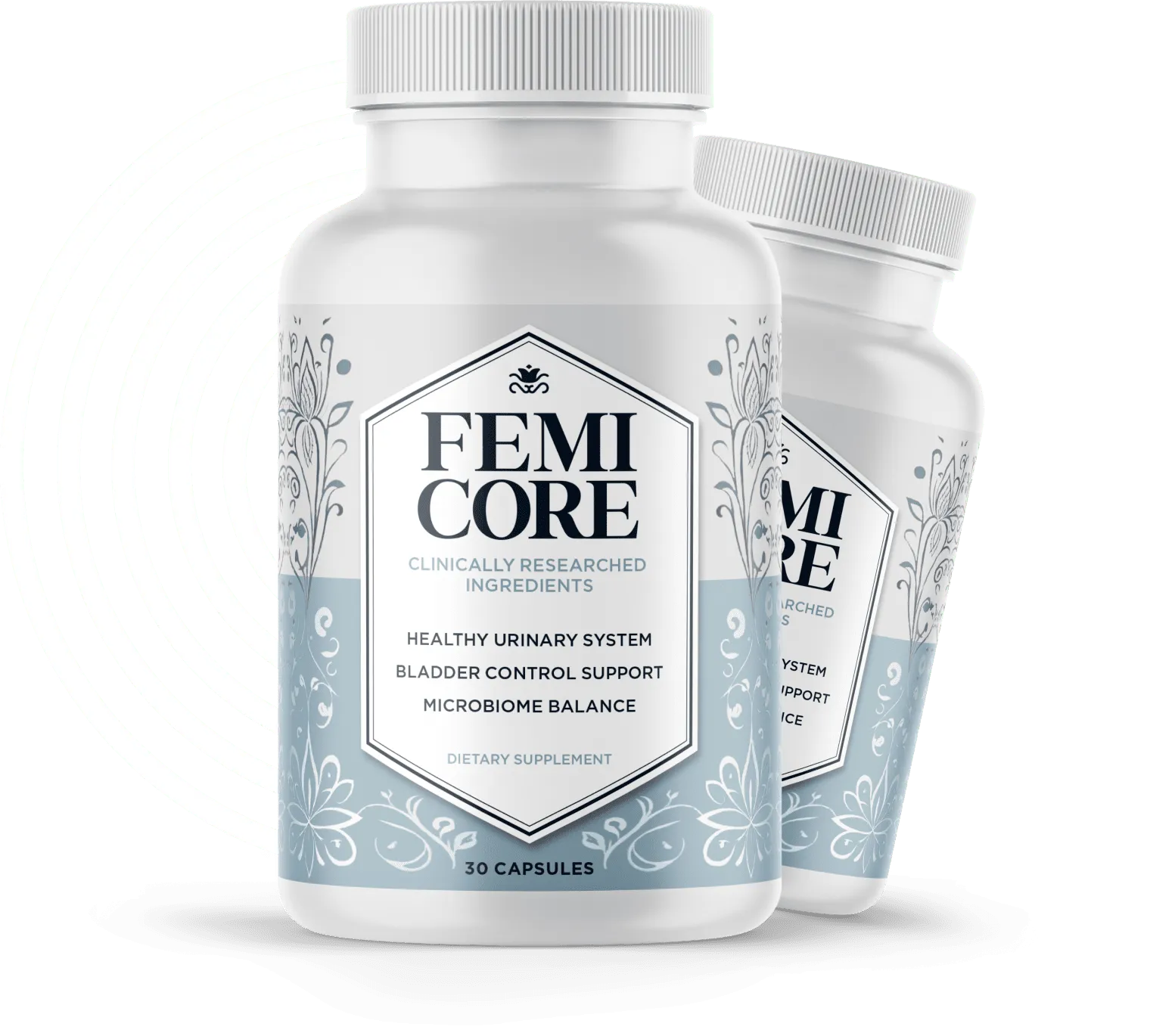 FemiCore official bladder control supplement bottle with natural ingredients