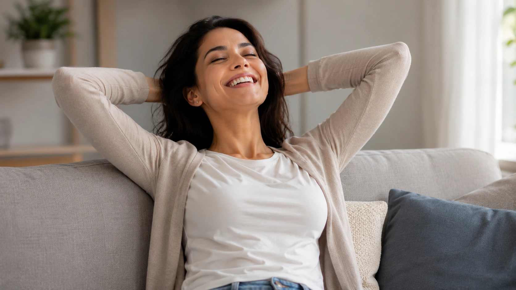 Woman feeling confident and relaxed with a healthy bladder using FemiCore supplement