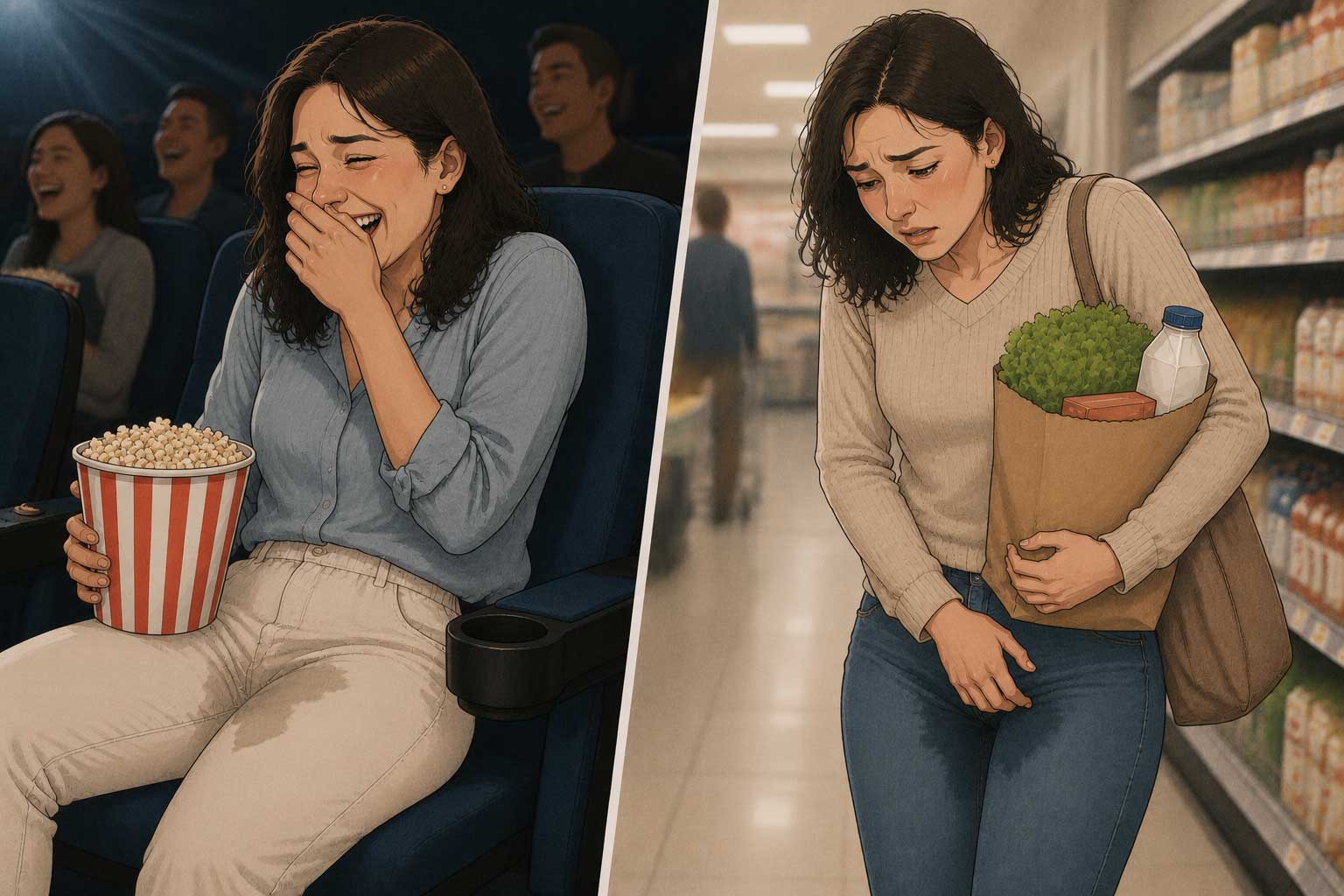 Woman feeling embarrassed about urinary incontinence - FemiCore provides discreet relief