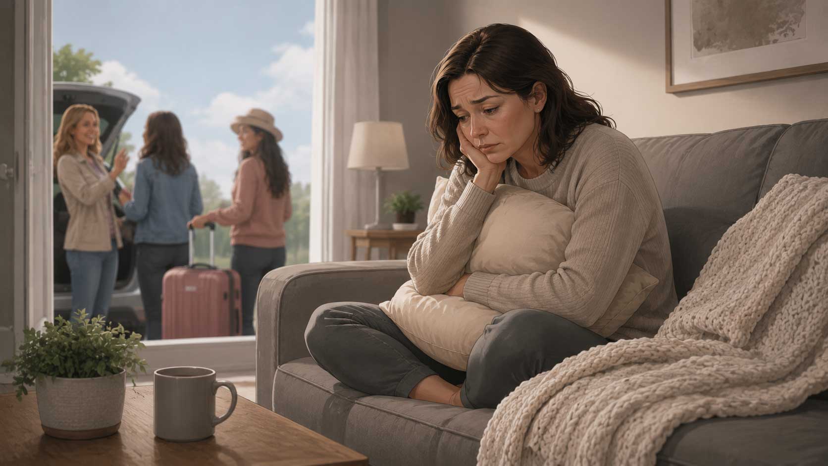 Woman staying home isolated due to fear of bladder leakage - FemiCore restores freedom