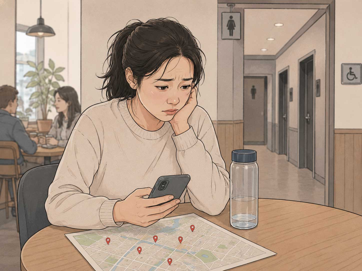 Woman constantly planning life around bathroom locations - FemiCore ends bathroom anxiety